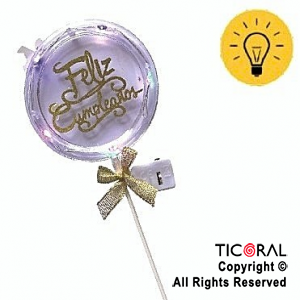 CAKE TOPPER FELIZ CUMPLEAOS CIRCULO MOO ORO CON LUZ X 1